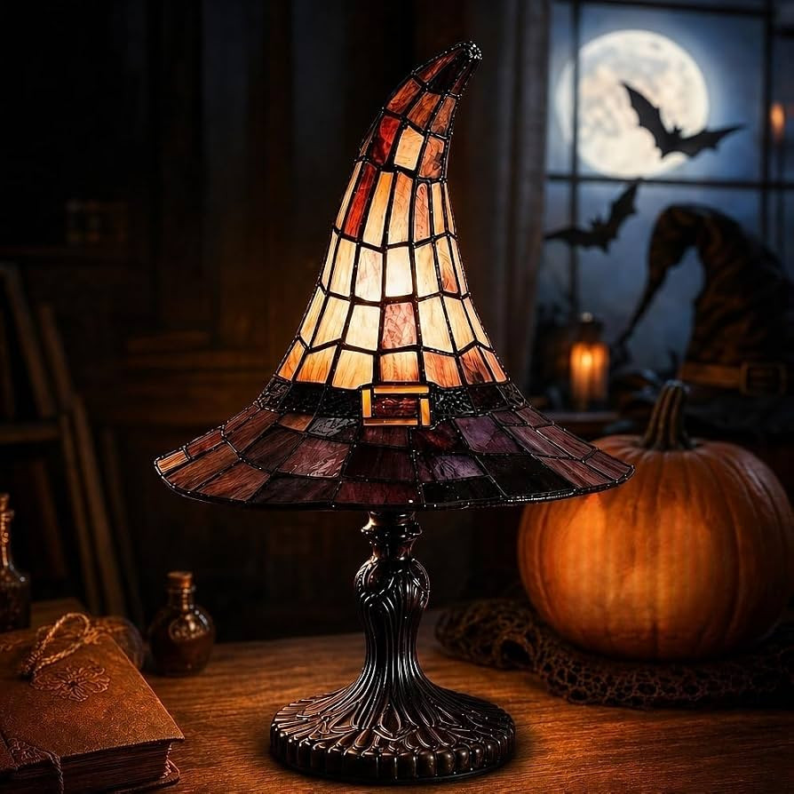 WWG Stained Glass Witch Hat Lamp - Handcrafted Retro Resin Witch Lamp, 11.81'' Halloween Witch La... | Amazon (US)