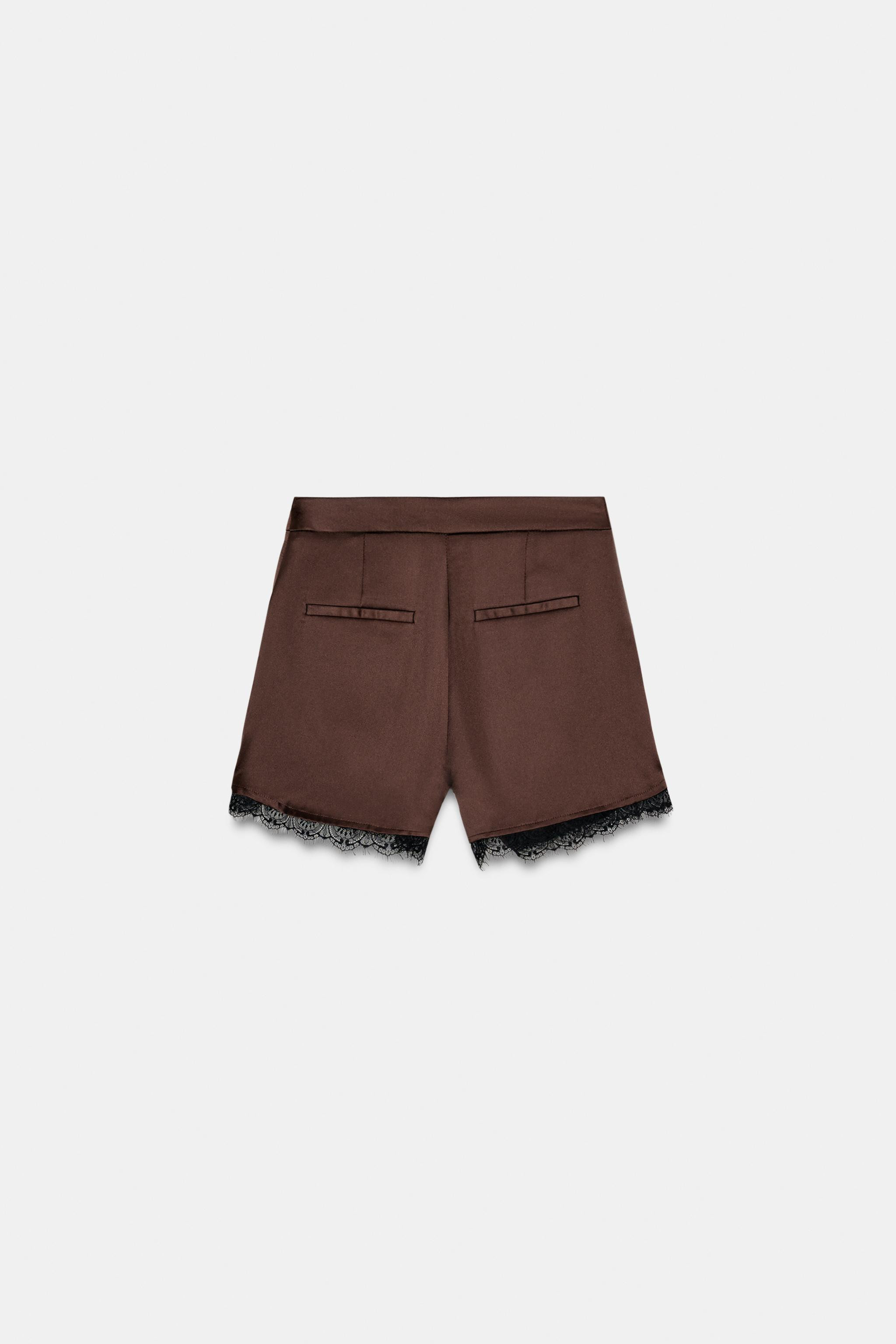 SATIN LACE TRIM SHORTS | Zara US
