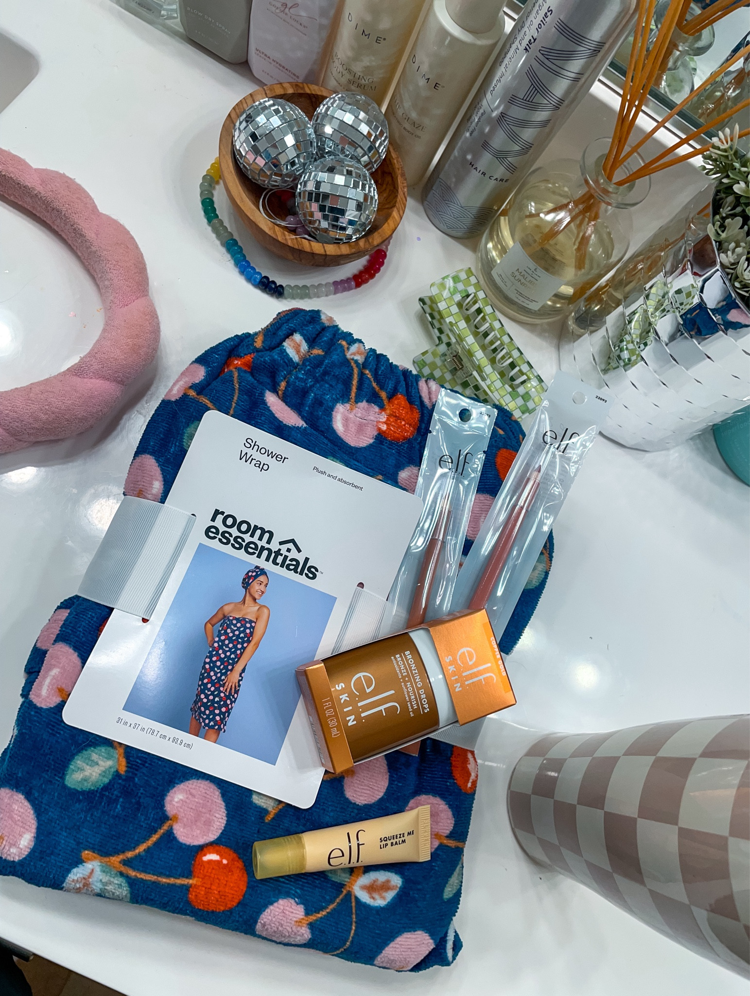 I call this Christina’s Counter. A nice little collection of my tried & true favs mixed with newbie finds that I love. 💙🍒

#Cherry #ElfCosmetics #MakeUp #Trendy #Trending #Summer #RoomEssentials #Dime #SkinCare #NavyHaircare #GoldieLocks #LifeInLilac #TargetFinds #Amazon #DiscoBalls #Blue  