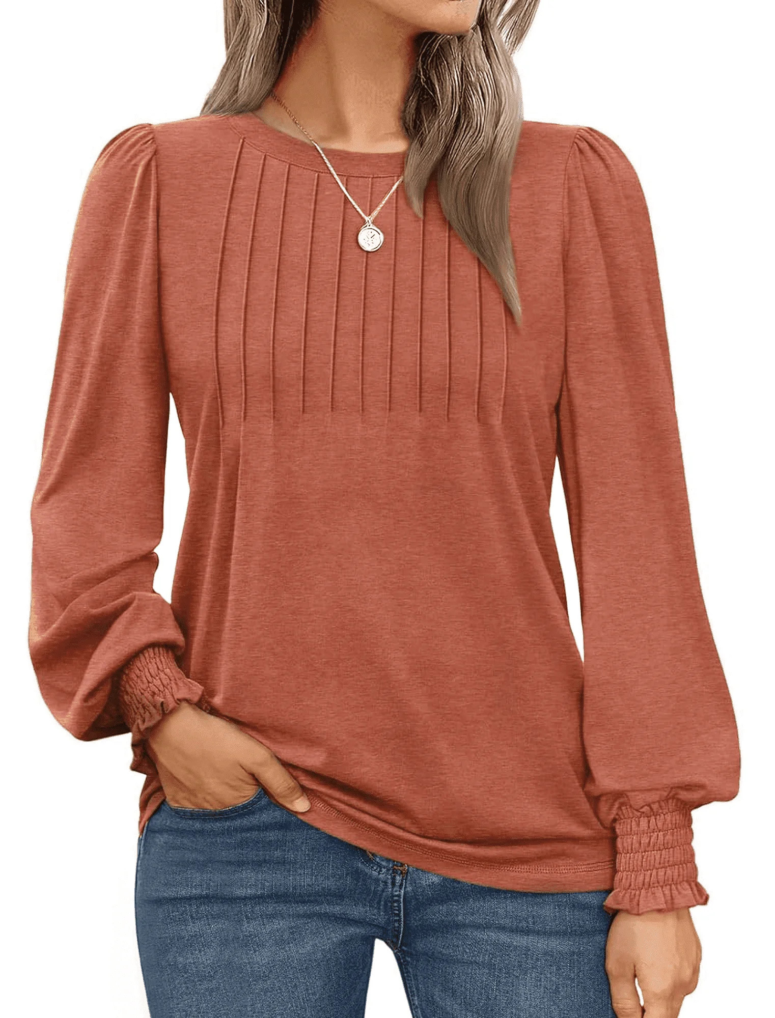 WQD Womens Long Sleeve Shirts Pleated Crewneck Tops Business Casual Blouses Fashion Dressy Smocke... | Walmart (US)