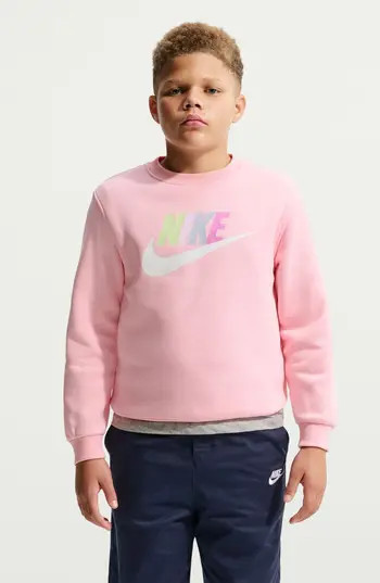 Nike Kids' Logo Fleece Graphic Sweatshirt in Medium Soft Pink/Multi Color at Nordstrom Rack, Size S (8) Plus | Nordstrom Rack