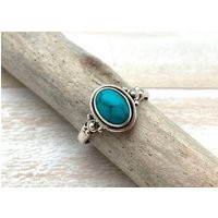 Simple Turquoise Ring - Small Round Shape Delicate Minimalist 925 Silver Size 6, 7, 8, 9 | Etsy (US)