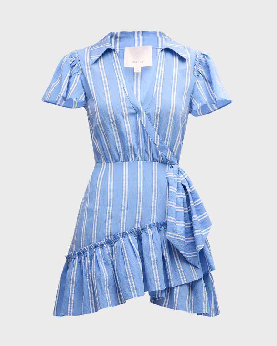 Cinq a Sept Lila Asymmetric Ruffle Faux-Wrap Mini Dress | Neiman Marcus