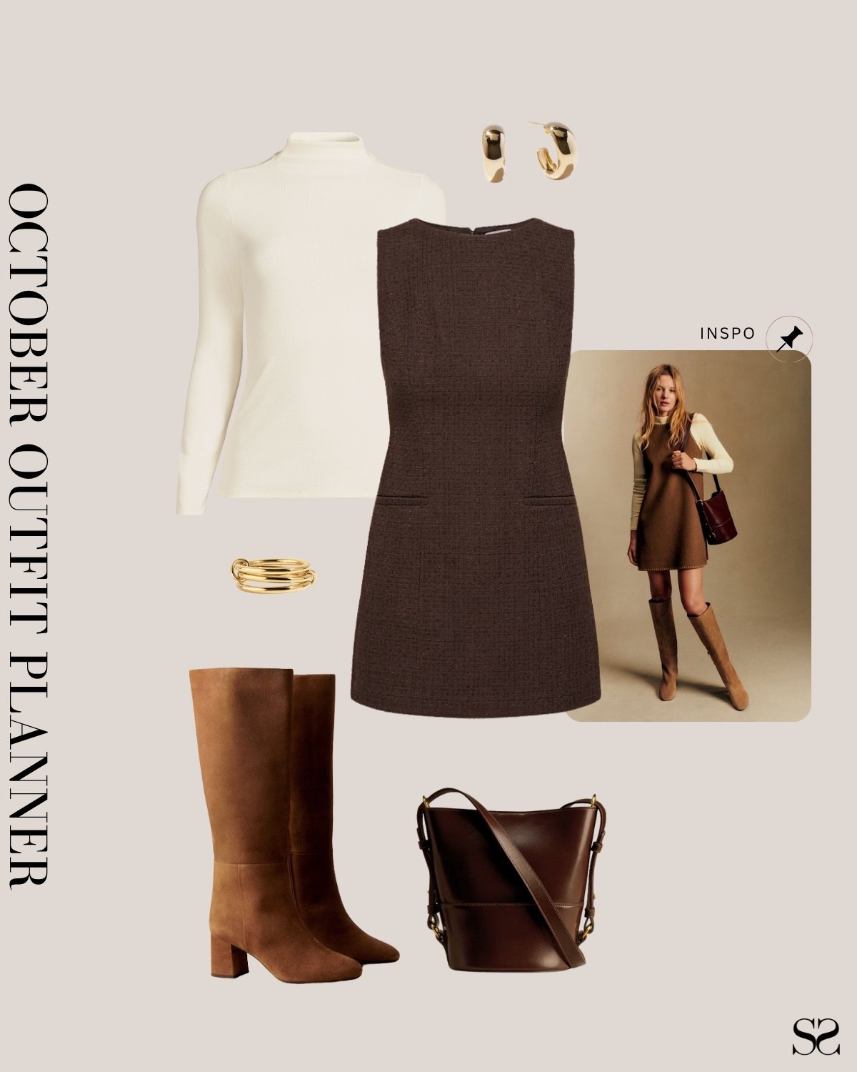 Monthly outfit planner OCTOBER: Fall outfits | brown dress, turtleneck tee, knee high boots

#falloutfit #classicstyle #falldress 

Image inspo credit: Sézane 


#LTKStyleTip #LTKSeasonal