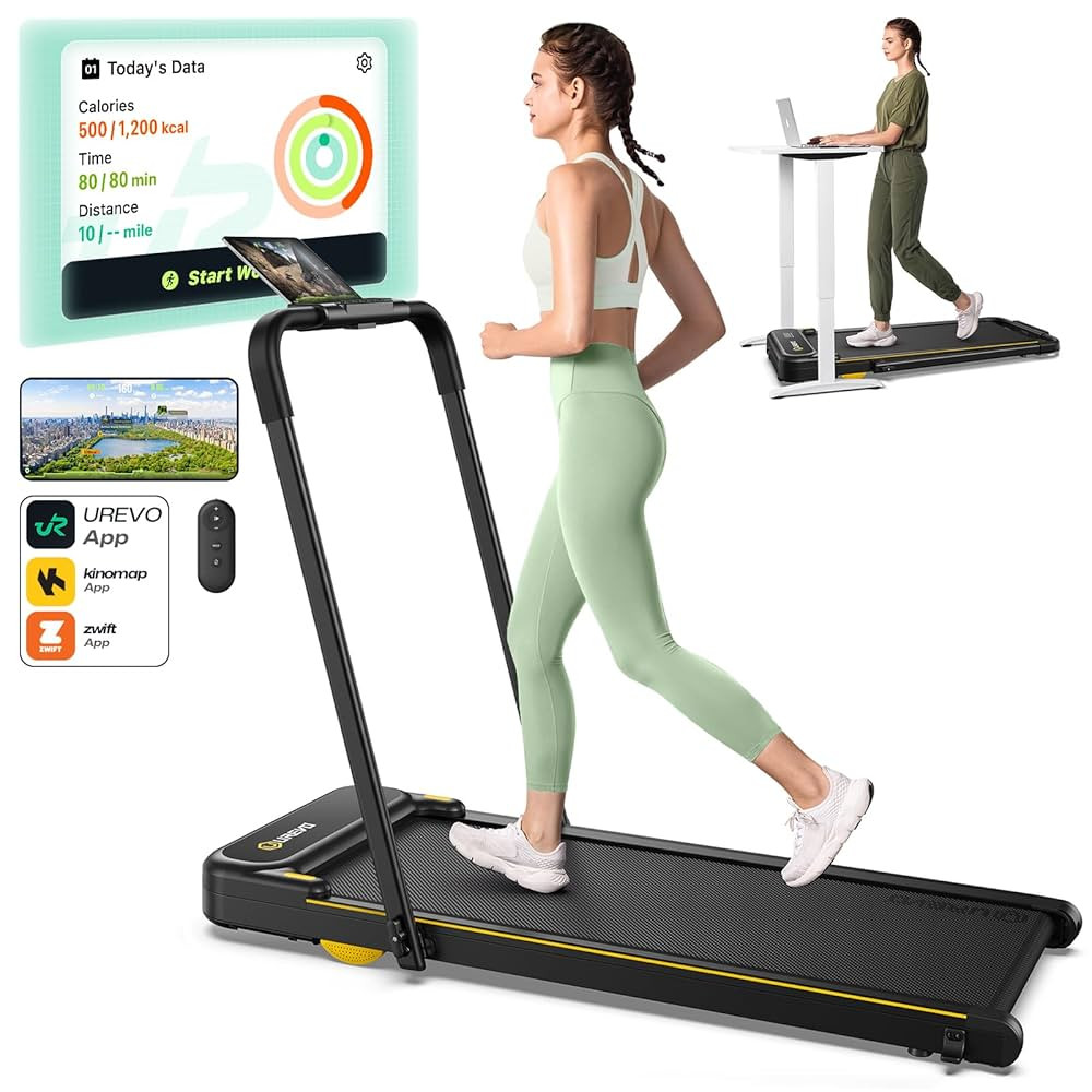UREVO Smart 2-in-1 Folding Treadmill, Compact Walking Pad with Safety Handle, Plug and Play, Dual... | Amazon (US)