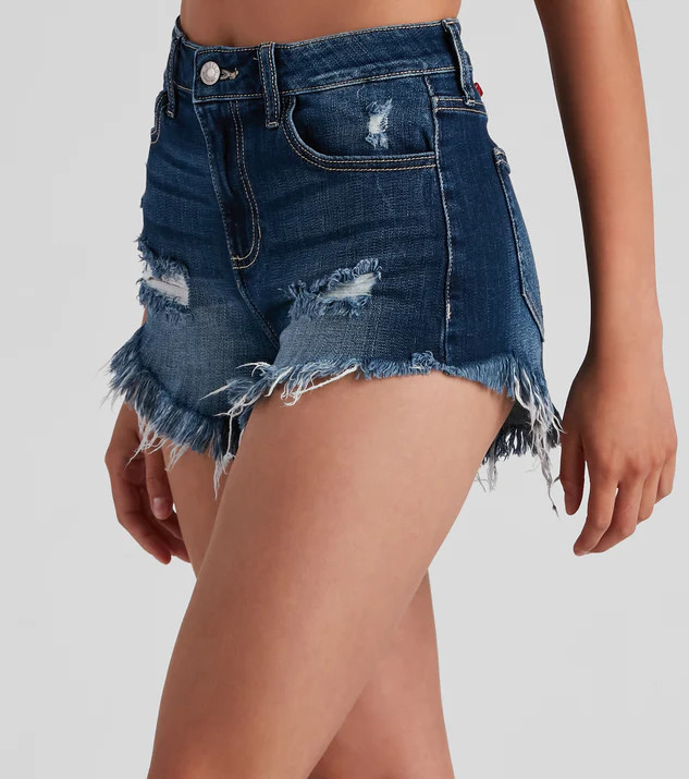 On Edge High Rise Fray Denim Shorts | Windsor Stores