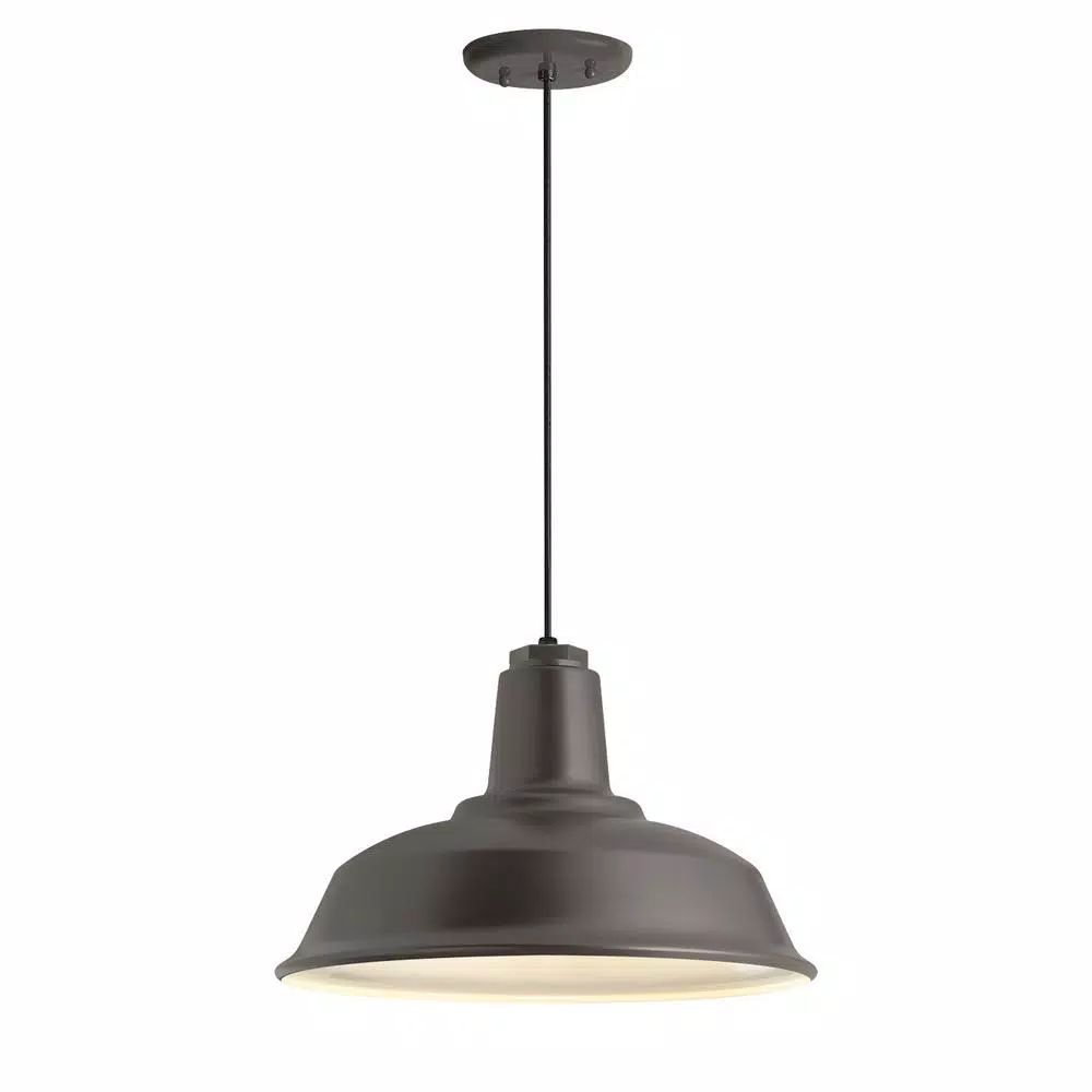 Bryson 14 in. Shade 1-Light Textured Bronze Pendant | The Home Depot
