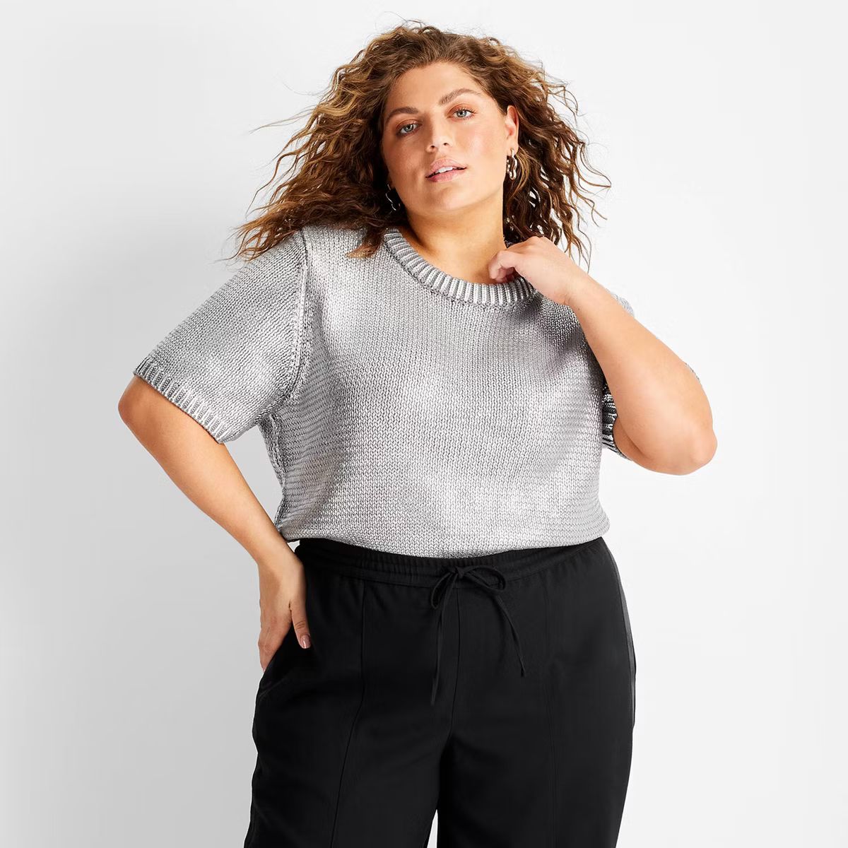 Women's Short Sleeve Crewneck Sweater - Future Collective Metallic Gray | Target