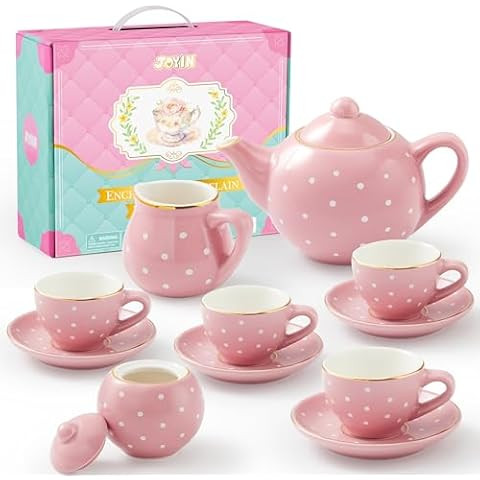 Jewelkeeper Tea Set for Little Girls - 14-Piece Porcelain Tea Party Set - Childs Pink Tea Set Inc... | Amazon (US)