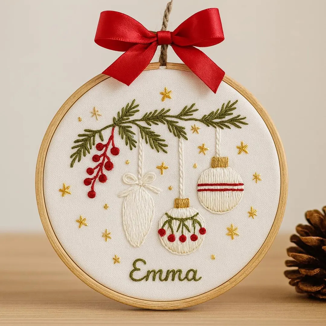 Custom Embroidered Christmas Ornament: Personalized Holiday Hoop Decor - Etsy | Etsy (US)
