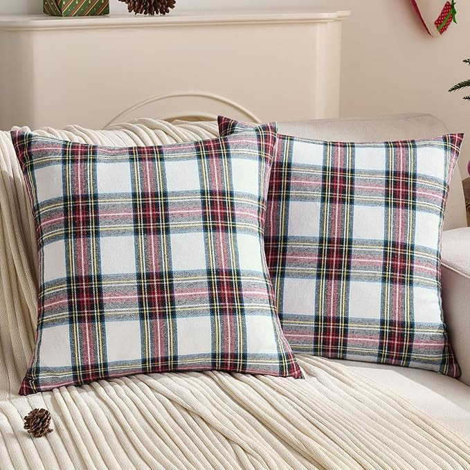 FUTEI Christmas White Plaid Throw Pillow Covers 18x18 Inch Set of 2 Buffalo Check Holiday Decorat... | Amazon (US)