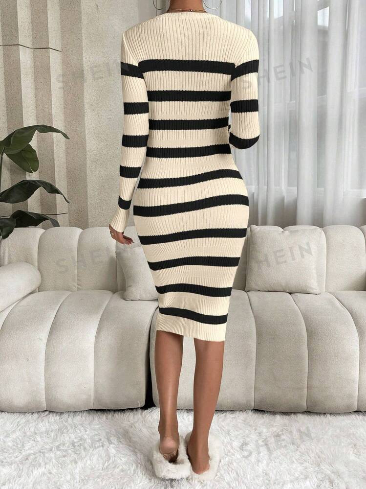 SHEIN Relaxiva Striped Pattern Bodycon Sweater Dress | SHEIN