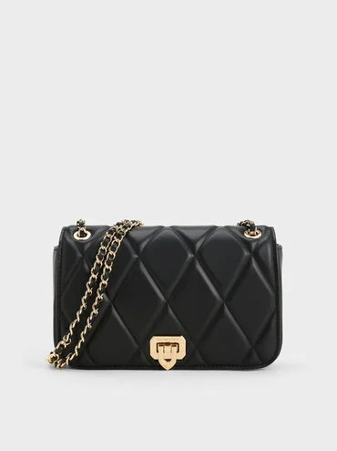 Arwen Diamond-Quilt Braided-Strap Shoulder Bag
    
         - Black | Charles & Keith US