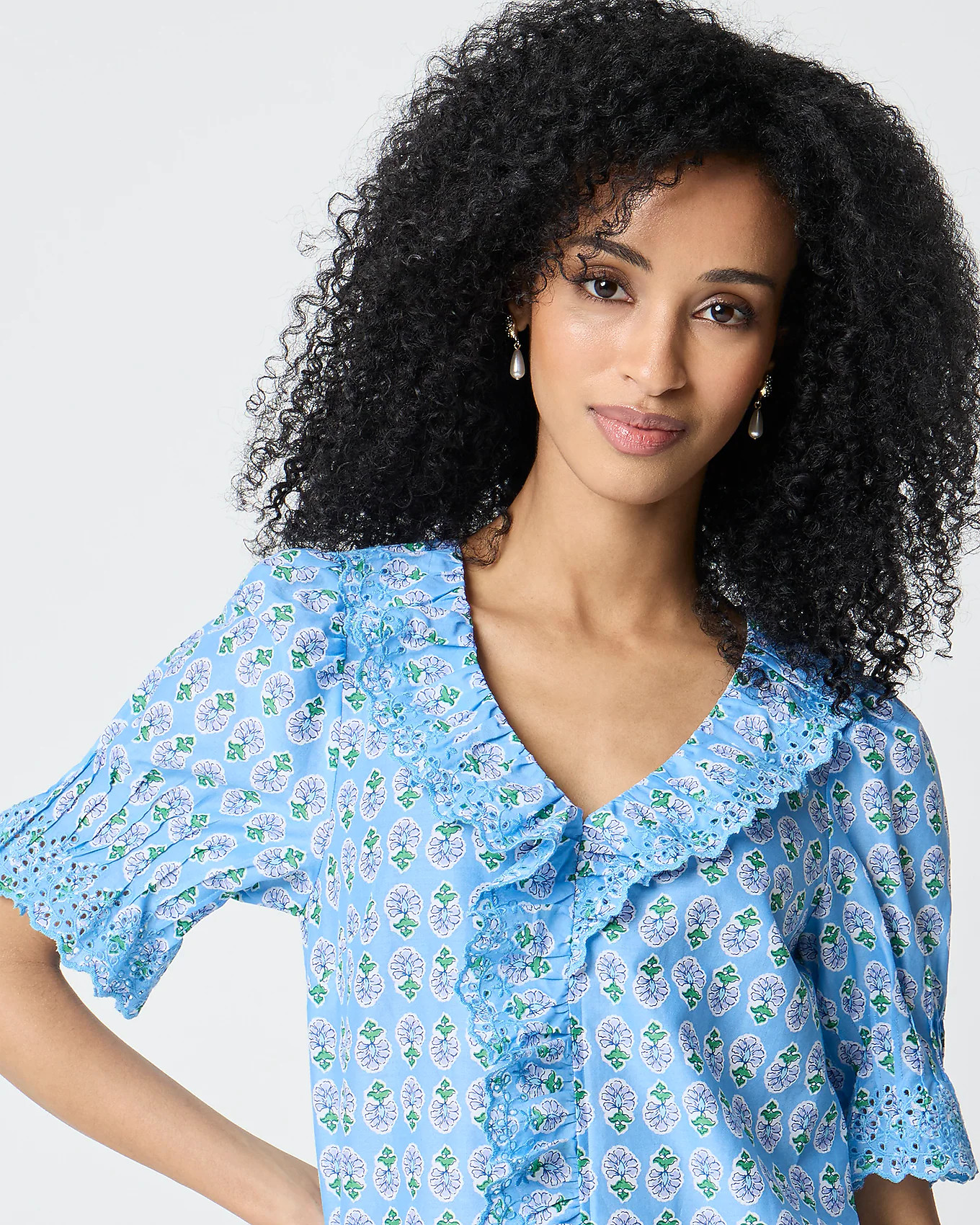 Eyelet ruffle-front top | J.Crew Factory