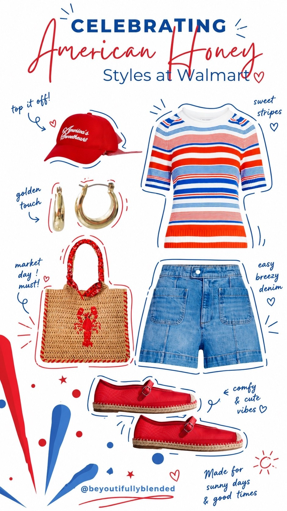 ❤️🤍💙 American Honey style, but make it affordable! 🇺🇸✨

This Walmart look is serving all the summer vibes with classic stripes, easy denim, pops of red, and the cutest accessories. Perfect for celebrating the Fourth of July, and all those sunny days in between! ☀️🦞

#LTKStyle #WalmartFashion #AmericanHoneyStyle #LTKFinds  #PatrioticStyle #AffordableFashion #RedWhiteAndBlue #LTKSeasonal #WalmartFinds

#LTKootd #LTKSeasonal