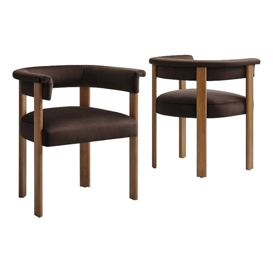 Modway Imogen Stain-Resistant Performance Velvet Barrel Dining Chairs Set of 2 in Chocolate Brown, Modern Kitchen Armchairs with Open-Back - Curved Backrest Dining Chairs with Wood Legs and Armrests | Amazon (US)