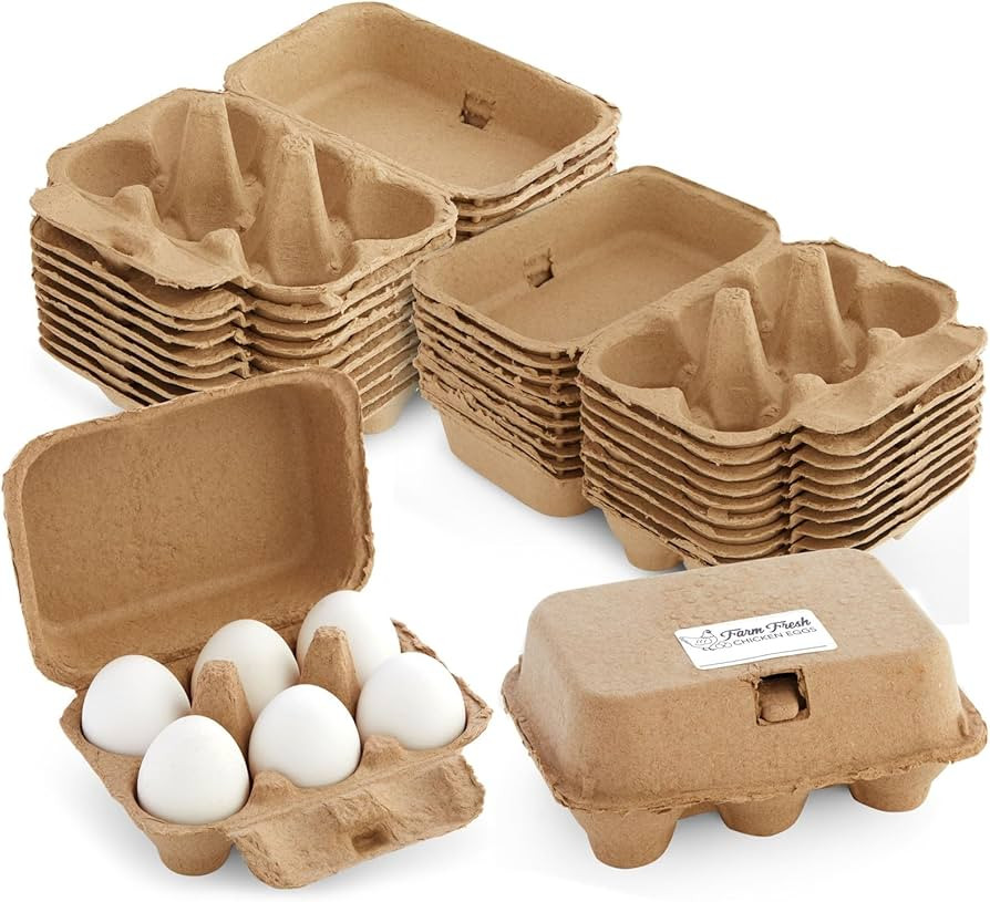 Okuna Outpost 20-Pack Half Dozen Egg Cartons with 25 Farm Fresh Egg Labels, Reusable Egg Tray Hol... | Amazon (US)