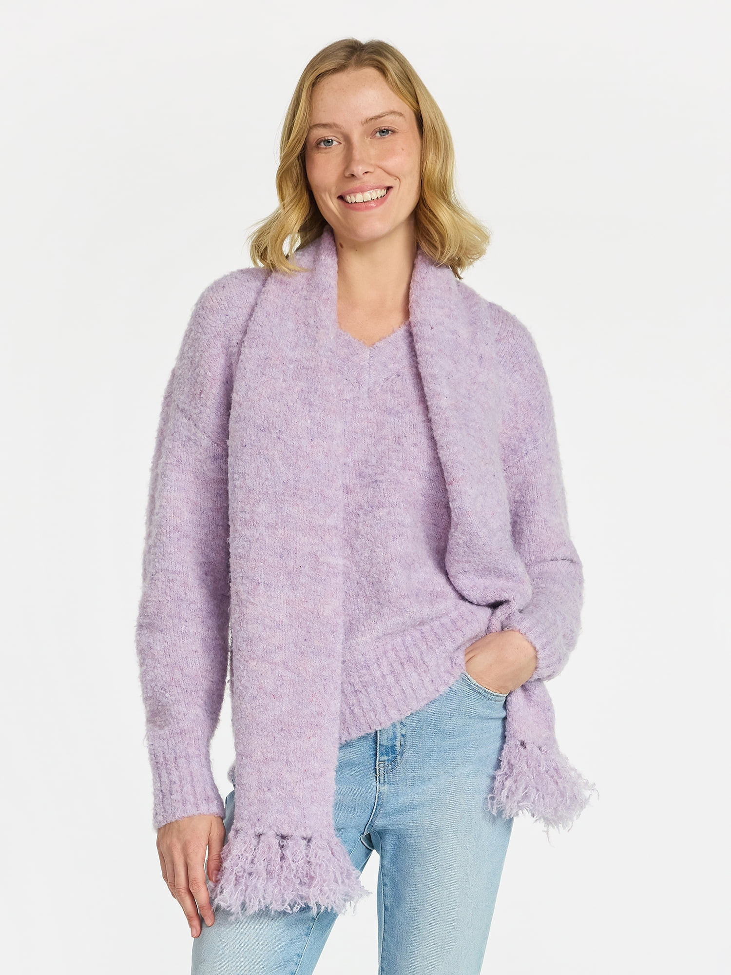 99 Jane Street Women's and Women's Plus Boucle Sweater and Scarf Set, Midweight, 2-Piece, Sizes X... | Walmart (US)
