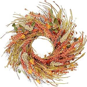 Amazon.com: HooAMI 24.5 Inch Fall Wreaths for Front Door, Artificial Leaves Grain Wreath Autumn D... | Amazon (US)