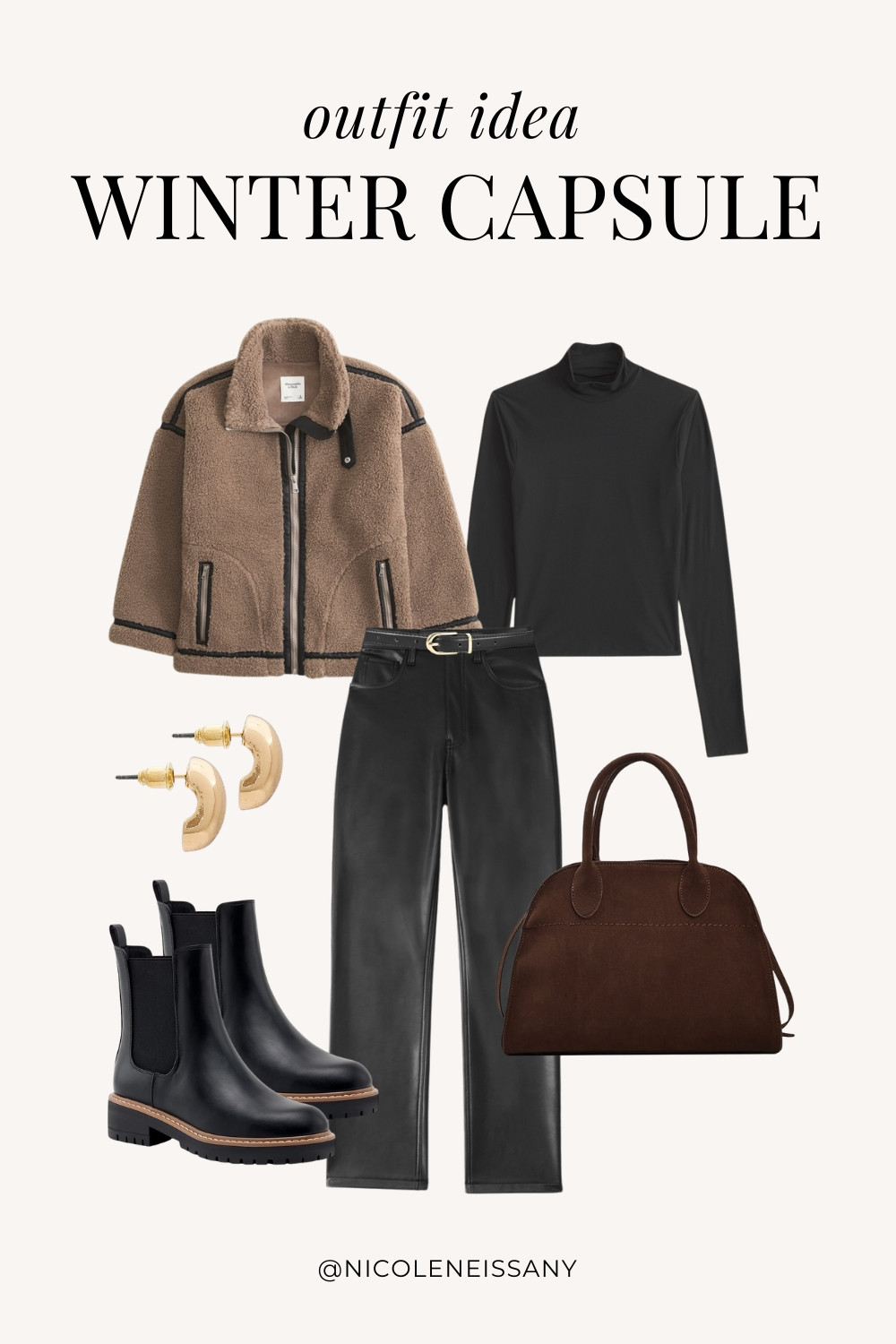 Winter Capsule Wardrobe Outfit Idea | winter capsule outfit, winter outfit, winter outfits, winter style, winter fashion, winter 2024 fashion, winter outfits 2024, winter trends 2024, winter outfit inspo, winter outfit inspiration, winter capsule wardrobe essentials, winter wardrobe essentials, winter closet essentials, winter essentials, winter basics, winter must haves, neutral capsule wardrobe, neutral outfit, neutral fashion, casual outfit, casual date night outfit, elevated casual outfit, brunch outfit, everyday outfit, work outfit, Abercrombie, Amazon Fashion, Revolve, Lulus, Nordstrom, H&M, Mango // winter jacket, sherpa jacket, shearling jacket, turtleneck top, leather pants, chelsea boots, gold teardrop earrings, brown suede tote bag, suede bag 

 

#LTKParties #LTKTravel #LTKHome #LTKShoeCrush #LTKFindsUnder50 #LTKItBag #LTKSaleAlert #LTKSeasonal #LTKStyleTip #LTKFindsUnder100