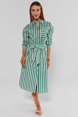 Green Striped Button Up Midi Dress | Avara