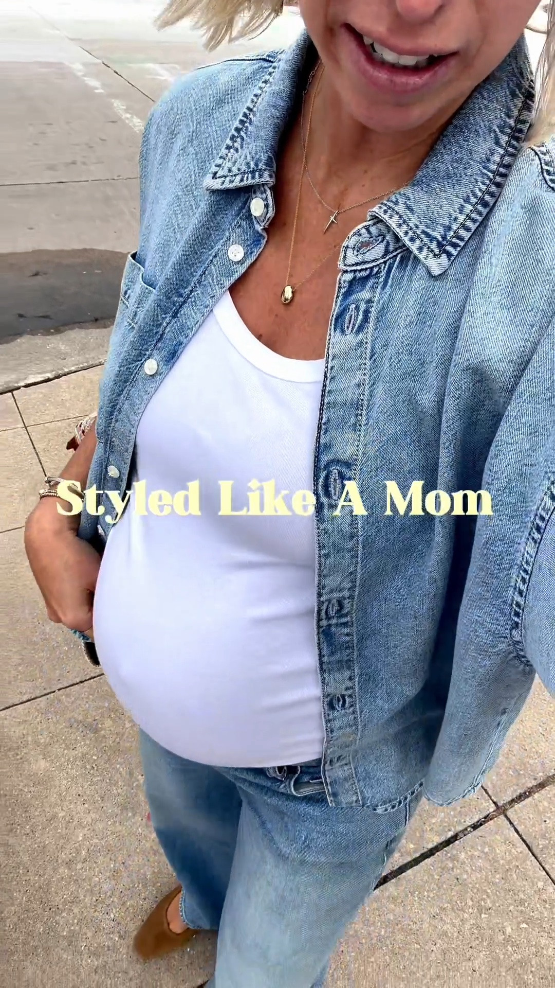 Styled like a mom: denim on denim for summer 😎

These relaxed straight like jeans are the perfect wash and fit for this time of year plus they go with all the shoes👏🏻
And bonus they also come in petite sizing.￼

I’m 5’10” for height reference - I sized up several sizes to accommodate my 29 week baby bump. 
Get your true to size. ￼

#LTKdayinmylife #LTKmomlife #LTKOver40