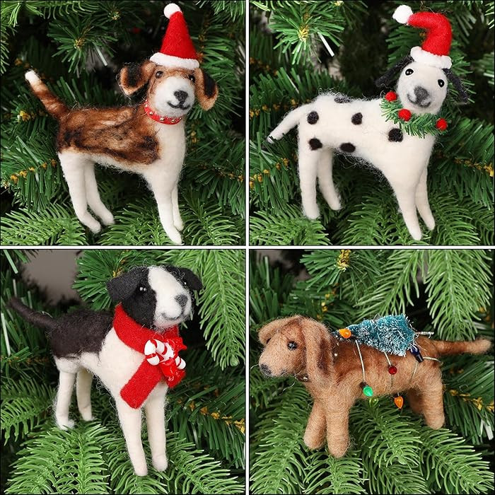 Juegoal Christmas Felt Dogs Ornaments Set of 4, Xmas Wool Puppy Hanging Decor, Felt Animal Crafts... | Amazon (US)