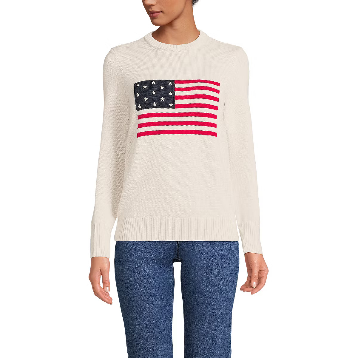 Lands' End Women's Cotton Drifter Crew Neck Sweater - Embroidered | Target