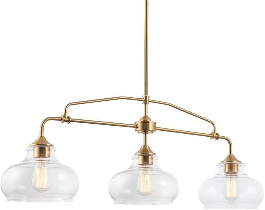 Kira Home Harlow 38" Modern Industrial Farmhouse 3-Light Kitchen Island Light with Clear Glass Sh... | Amazon (US)