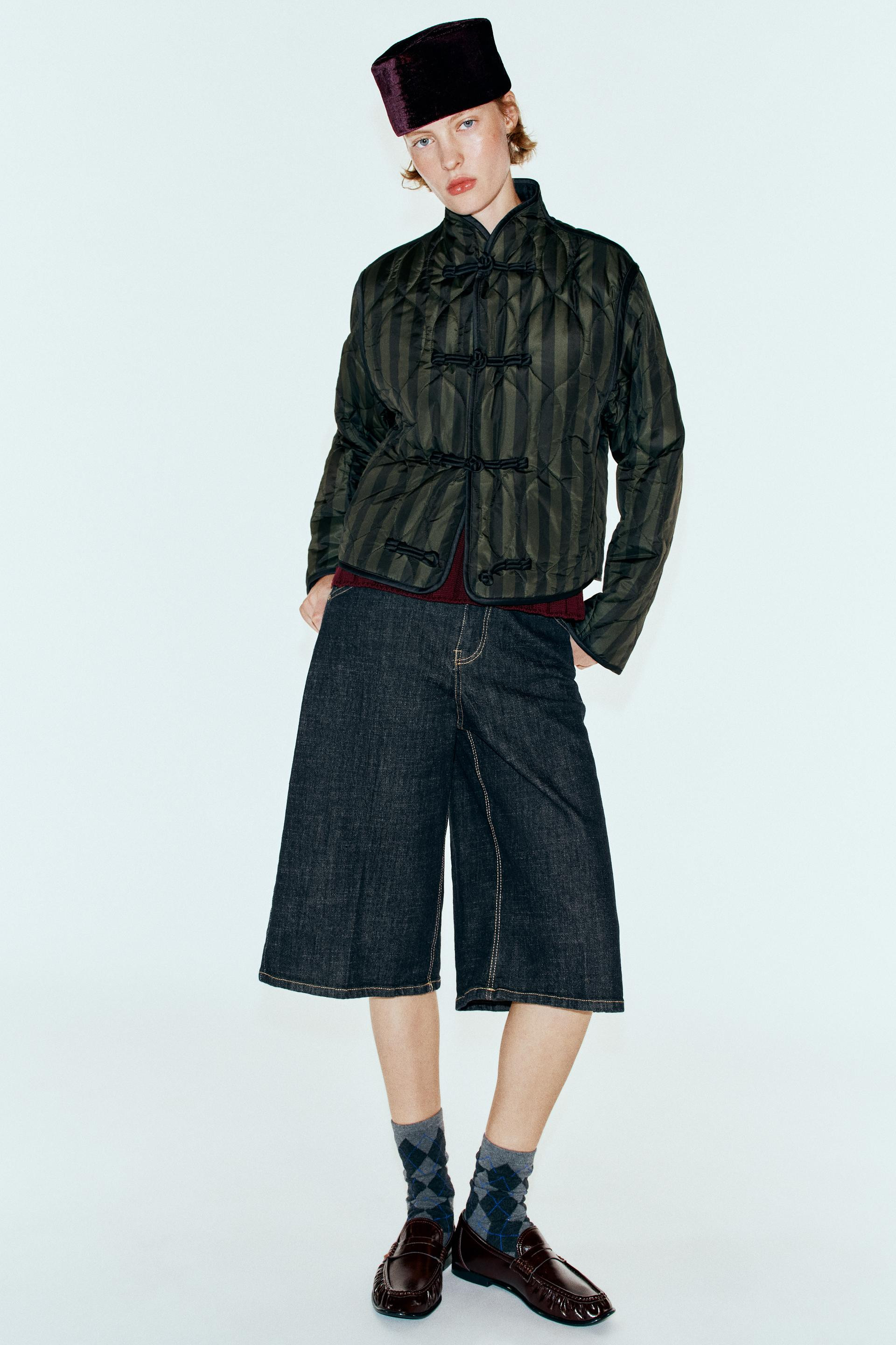 Zara - Striped Quilted Jacket With Frog Fastenings - Intense Red - L - Woman | Zara US
