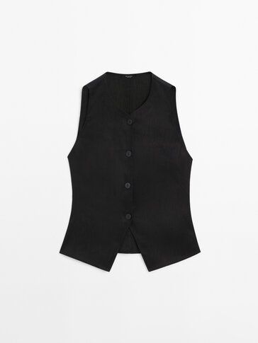 Buttoned stretch linen blend waistcoat - Massimo Dutti United Kingdom | Massimo Dutti UK