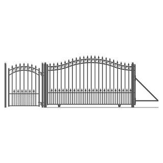 17 ft. x 6 ft. x 12 ft. Black Steel Single Sliding Driveway Gate Prague Style with Pedestrian Gate 5 ft. Fence Gate | The Home Depot
