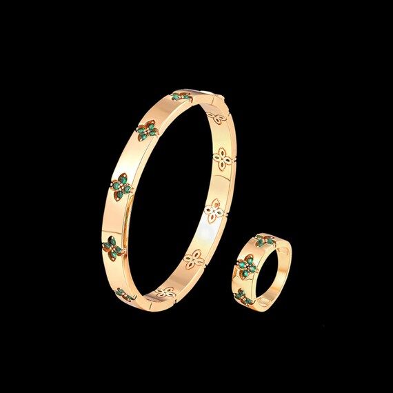 Luxury Four Leaf Flower bangle and Ring Set, Four-leaf Clover Bangle & Ring, Four Leaf Clover ban... | Etsy (US)