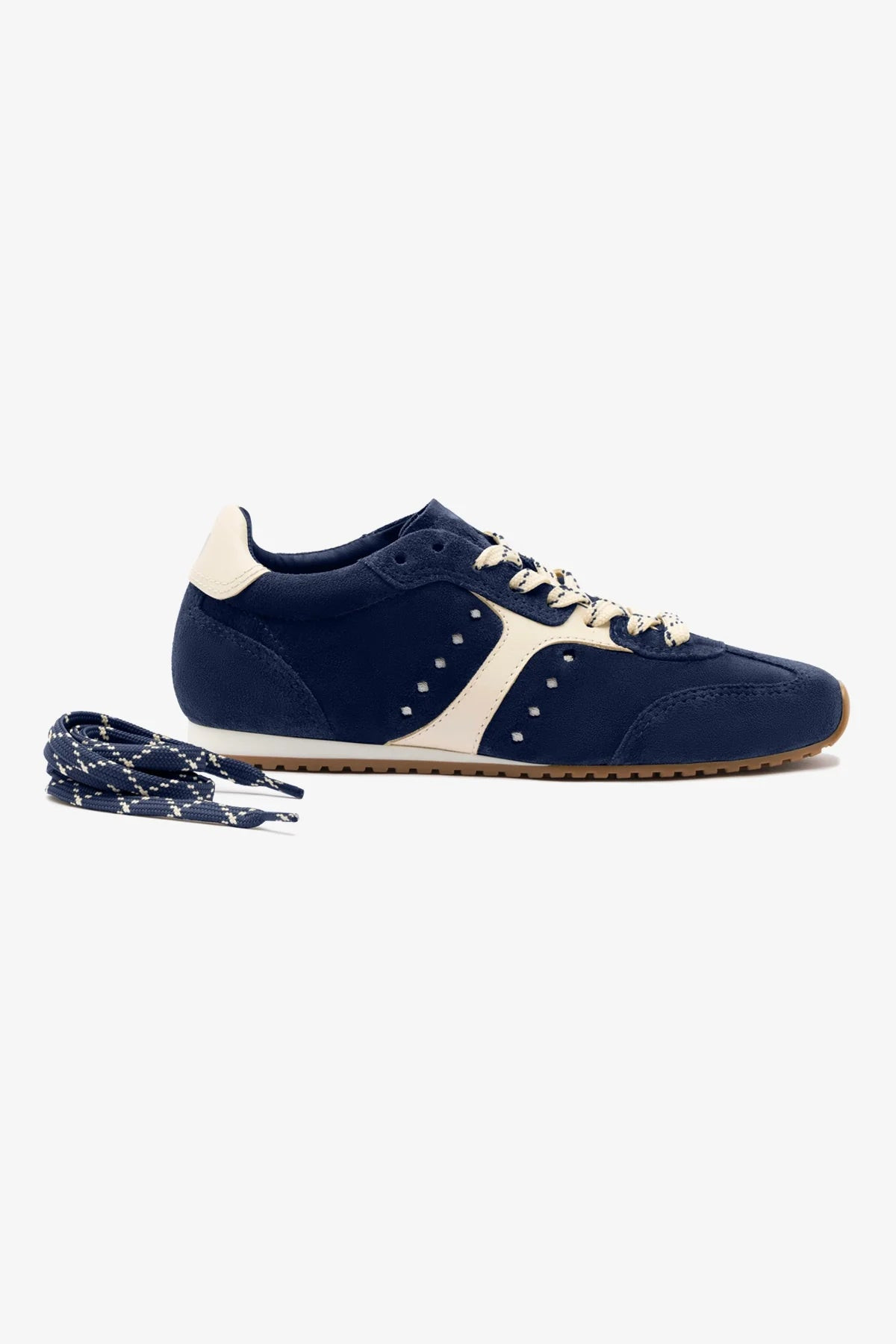 Stella Sneaker In Navy Suede and Ivory Leather | Larroude