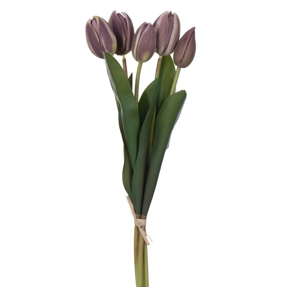 16" Purple/Cream Tulip Bundle 2/Bag.Includes two bundles of five tulips. (Set of 2) | Wayfair North America