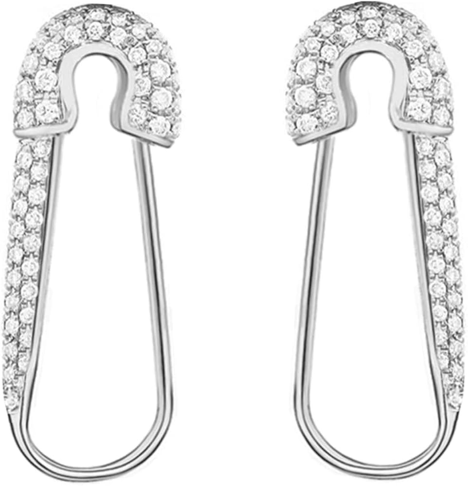 CZ Safety Pin Cartilage Sterling Silver Hoop Earrings for Women Girls Dainty Cubic Zirconia Dangl... | Amazon (US)