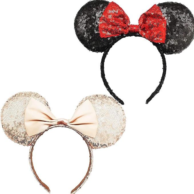 Mouse Ears Hair Bands, ICEBLUEOR Mouse Gifts for Women Girls, Red Glitter Sequin Hair Headband wi... | Amazon (UK)