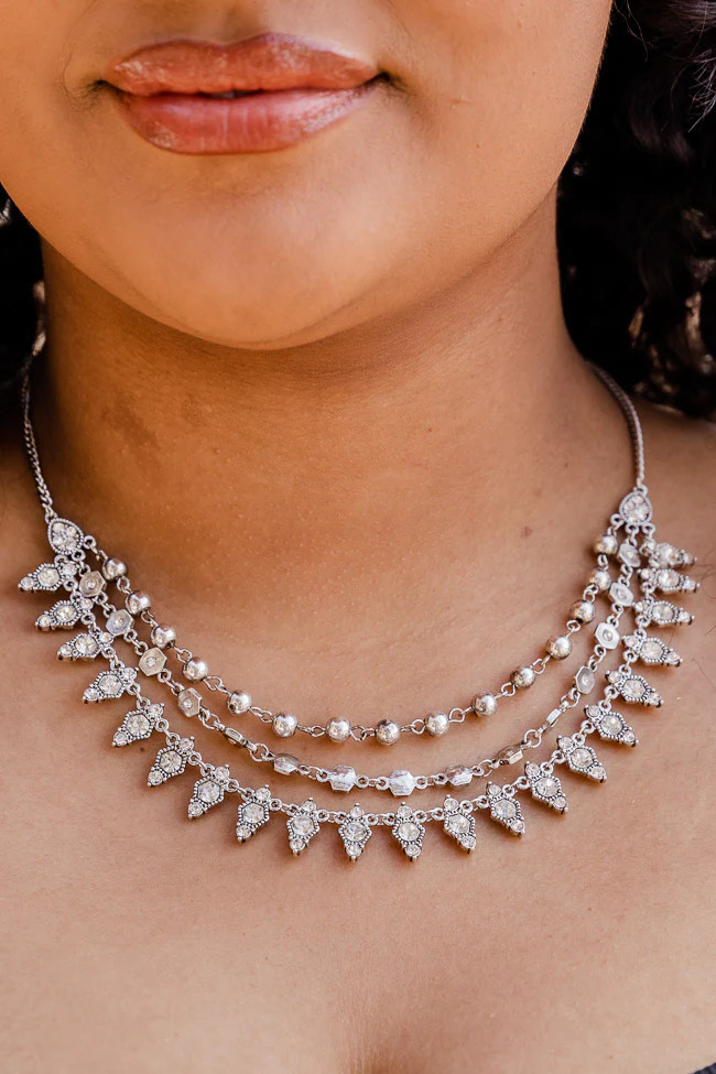 Neon Moon Silver Layered Rhinestone Necklace | Pink Lily