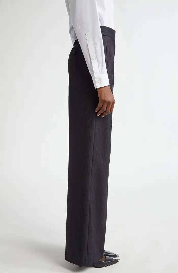 Alexander McQueen Pinstripe High Waist Wide Leg Wool Trousers | Nordstrom | Nordstrom