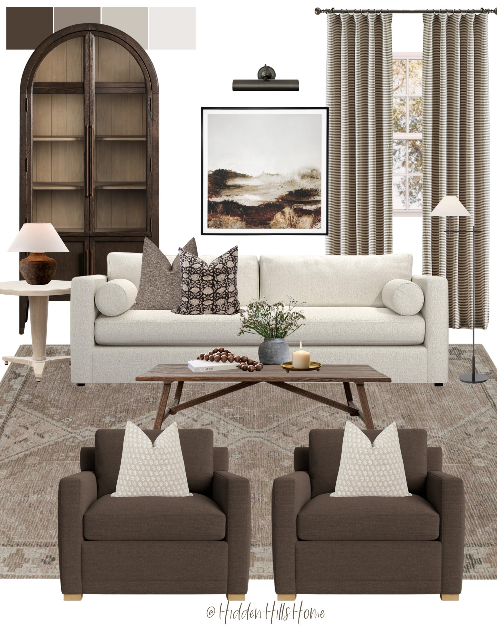 Living room decor ideas, living room mood board, home decor, coffee table, living room rug, arch cabinet, living room design, sofa, accent chairs #livingroom

#LTKHome #LTKSaleAlert #LTKFindsUnder100