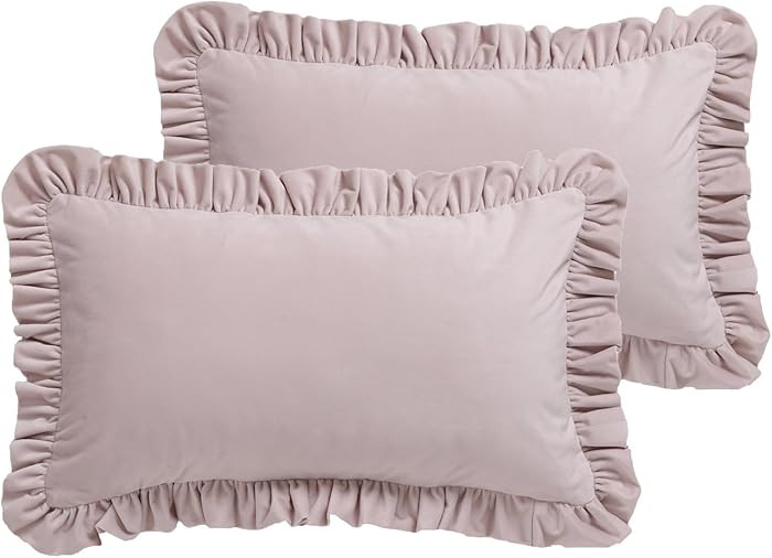 ISAENNE French Light Pink Rectangle Throw Pillow Covers 12"x20" Set of 2, Solid Color Farmhouse V... | Amazon (US)