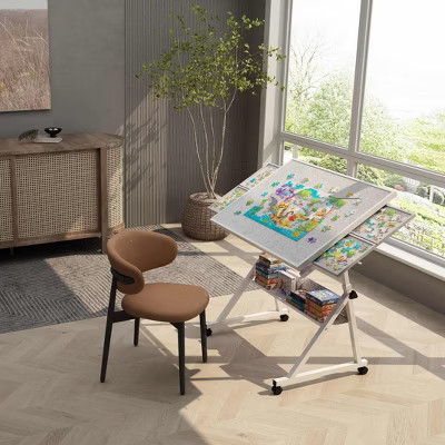Angel Sar 1500 Piece Jigsaw Puzzle Table, Adjustable Metal Board with 4 Trays, Wheels and Storage, White | Target