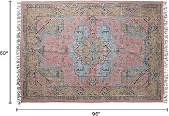 Creative Co-Op Woven Cotton Distressed Print Dhurrie Fringe Rug, 96" L x 60" W x 1" H, Multicolor | Amazon (US)