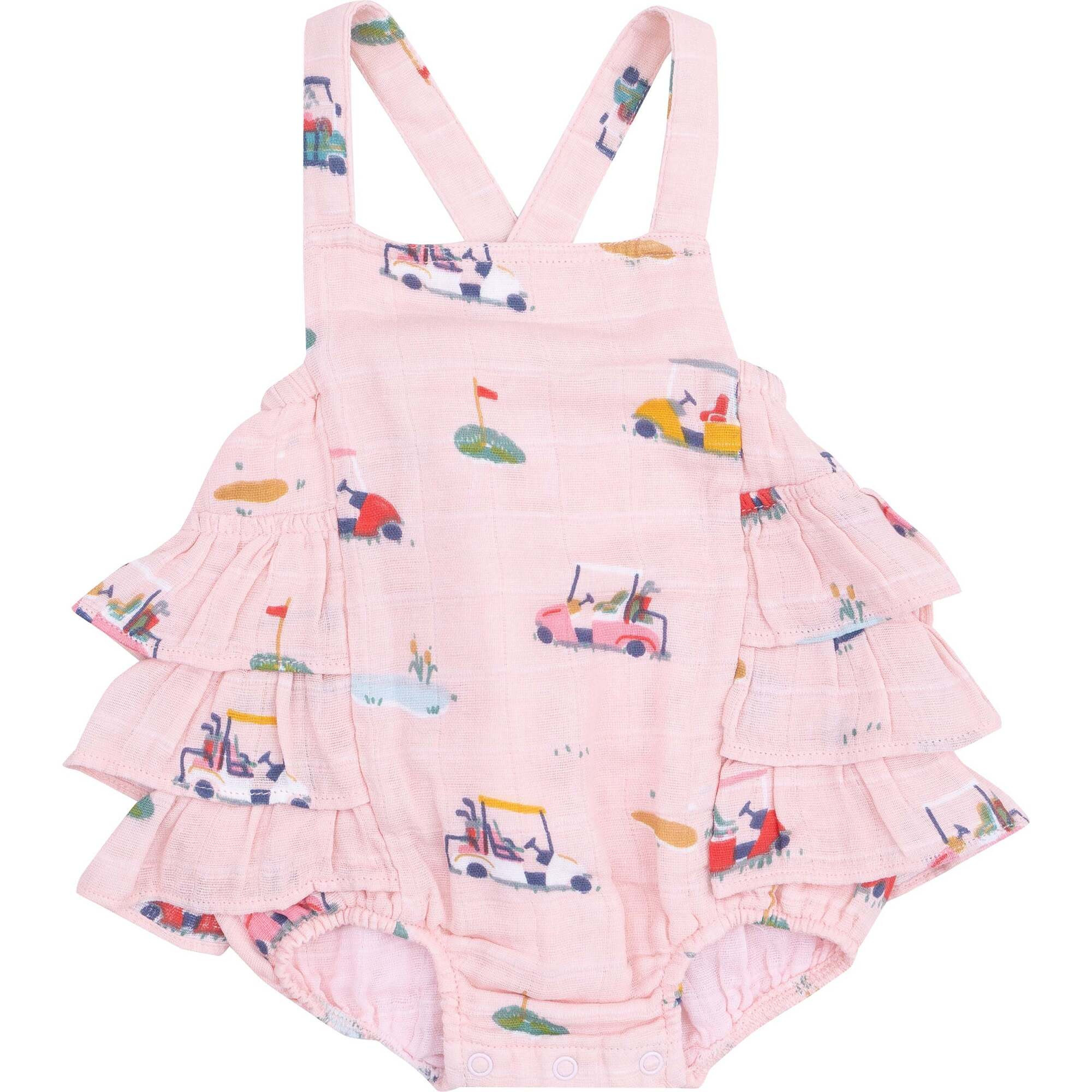 Ruffle Sunsuit, Golf Cart Cuties Pink | Maisonette