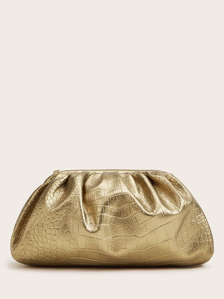 Croc Embossed Ruched Clutch Bag | SHEIN