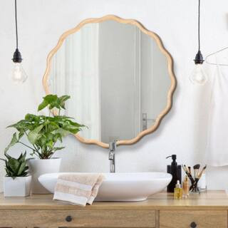 31 in. W x 31 in. H Solid Wood Modern Wall Mount Mirror Round Wall Decor Mirror in Natural | The Home Depot