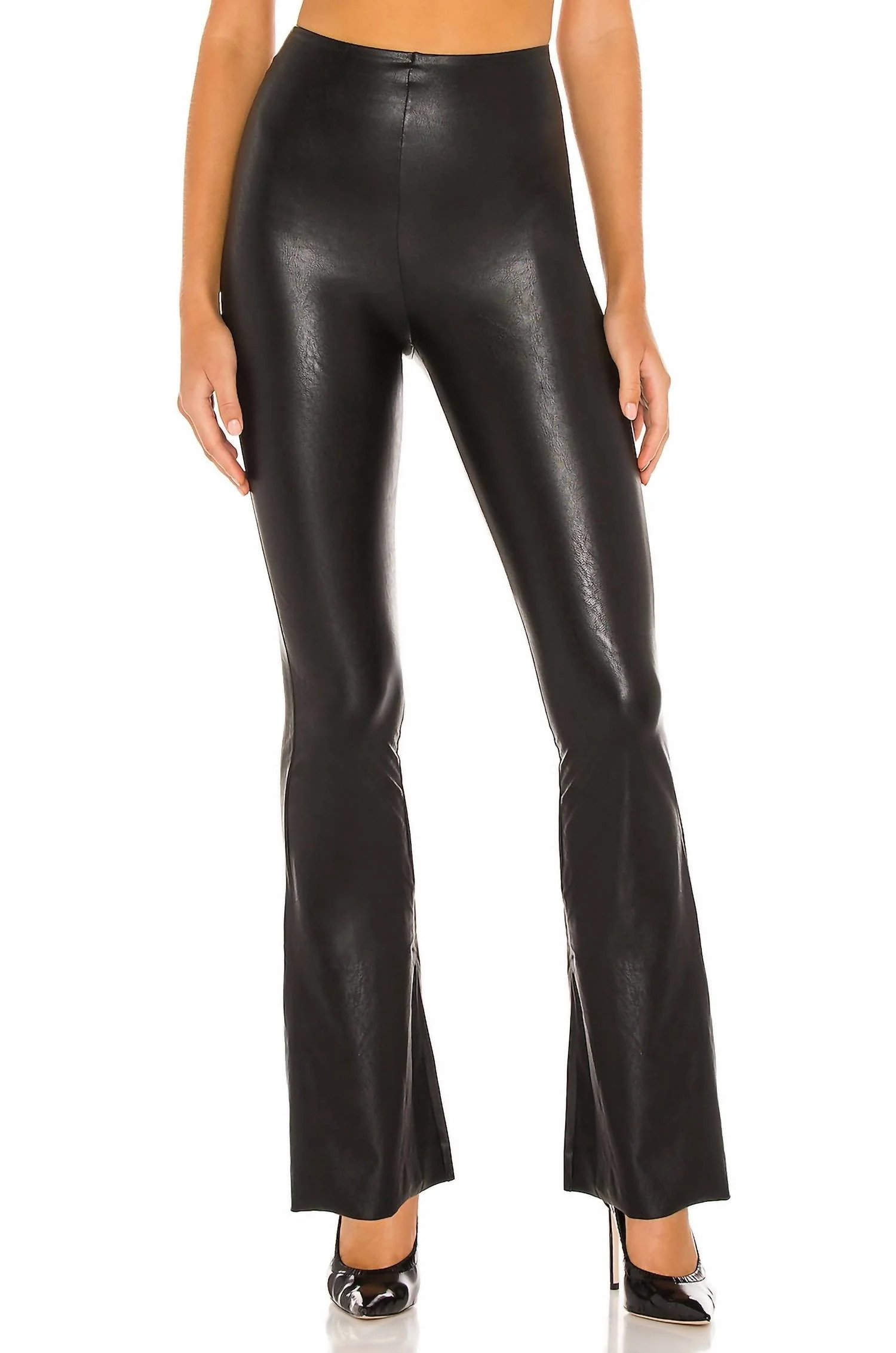 Faux Leather Flared Pant In Black | Shop Simon