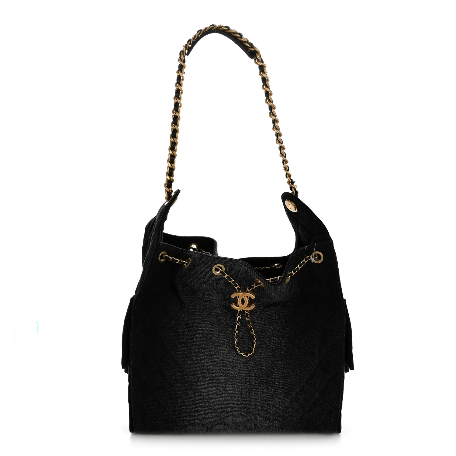 Washed Denim Quilted Medium Chanel 25 Handbag Black | FASHIONPHILE (US)