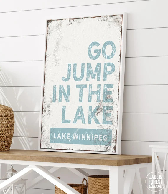 Vintage Go Jump in the Lake Sign  Art Print for Lake House | Etsy | Etsy (US)
