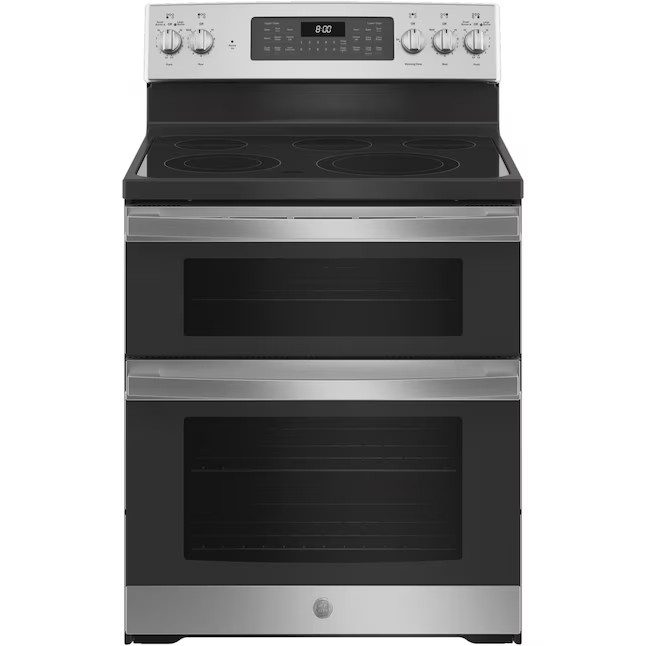 GE 30-in Glass Top 5 Burners 4.4-cu ft / 2.2-cu ft Steam Cleaning Air Fry Convection Oven Freesta... | Lowe's